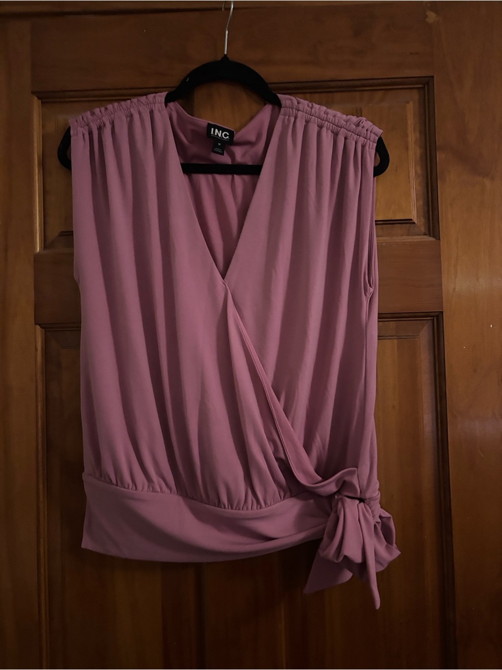 INC International Concepts Dusty Rose Sleeveless Wrap Blouse with Side Tie